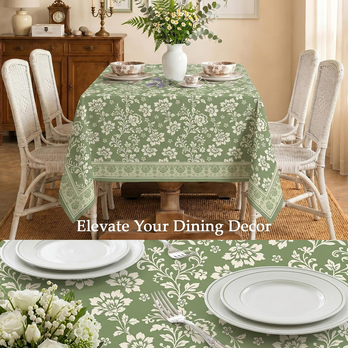 pickyNproud Waterproof Tablecloth Floral Table Cloth Spill Proof Rectangle Tablecloths for Dining Room, Wipeable Fabric Table Cover for Kitchen