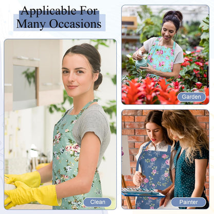 Auidy_6TXD 3 Pack Floral Aprons for Women, Kitchen Aprons with 2 Pockets