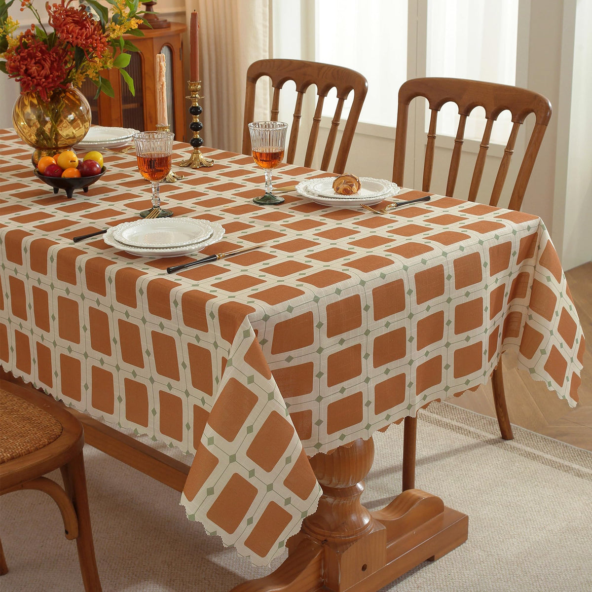 Rectangle Waterproof Tablecloth Linen Textured Table Cloth,Stain and Wrinkle Resistant Washable Fabric Table Cover for Dining, Party, Camping and Outdoor, 52 x 70 Inch, Vine Bloom