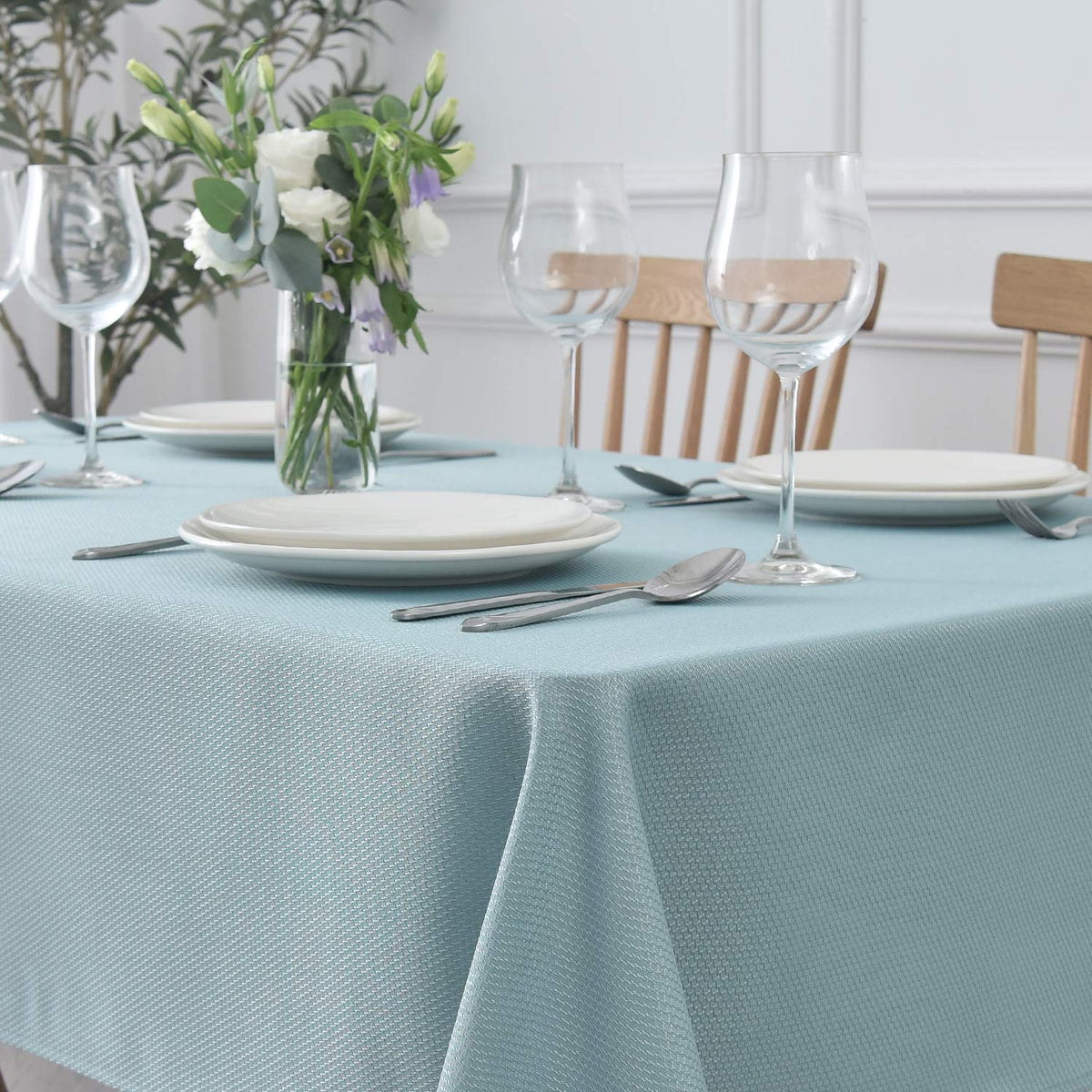 maxmill Rectangle Textured Tablecloth Waterproof Spillproof Wrinkle Free Table Cloth, Kitchen Dining Tabletop Decoration, Fabric Table Cover for Outdoor and Indoor Use, 52 x 70 Inch, Sage Green