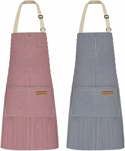 NLUS 2 Pack Kitchen Cooking Aprons, Adjustable Bib Soft Chef Apron with 2 Pockets for Men Women(Black/Brown Stripes)