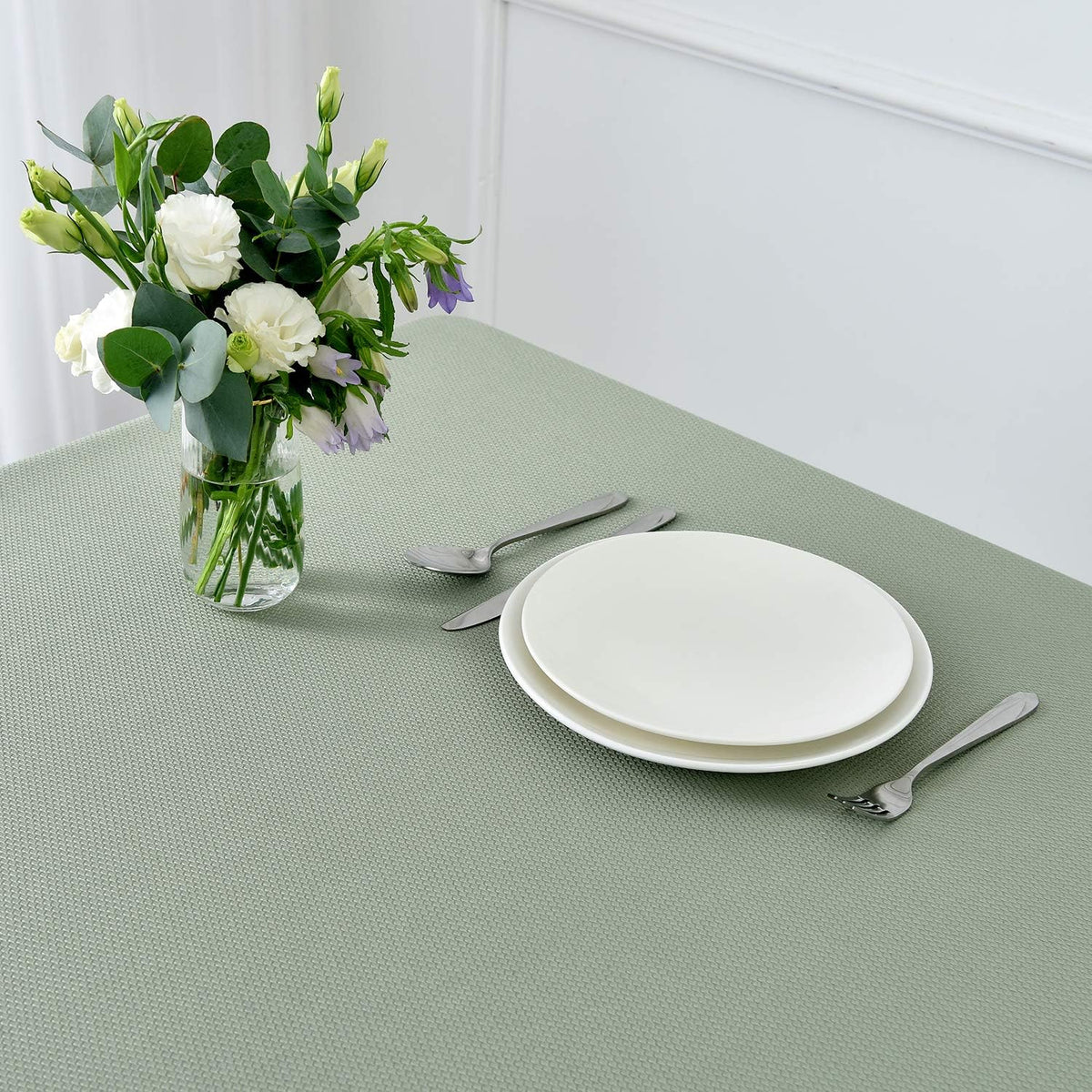 maxmill Rectangle Textured Tablecloth Waterproof Spillproof Wrinkle Free Table Cloth, Kitchen Dining Tabletop Decoration, Fabric Table Cover for Outdoor and Indoor Use, 52 x 70 Inch, Sage Green