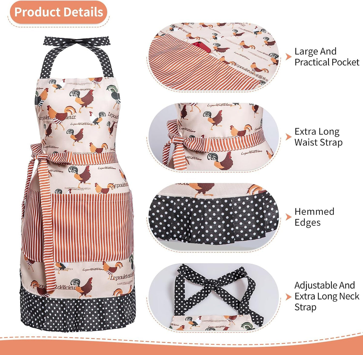 Women Kitchen Apron with Pockets for Cooking, Baking,Gardening