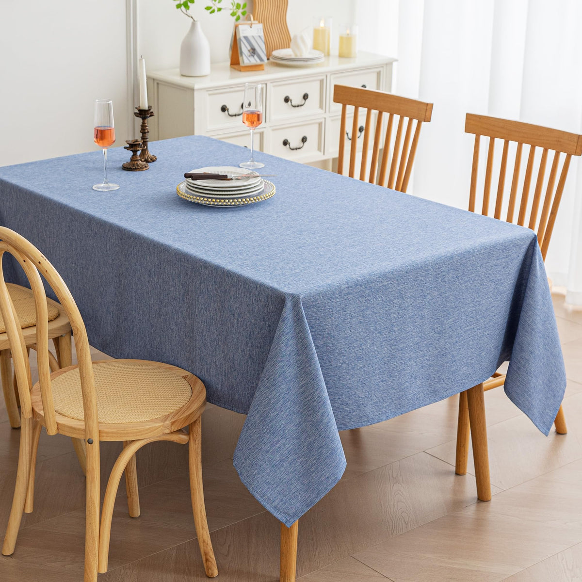 Amazon Basics Rectangle Tablecloths Water-Repellent, Faux Linen Textured Table Cloth Wrinkle Resistant Washable, Decorative Fabric Table Cover for Dining, 60" x 84", Beige, Pack of 2