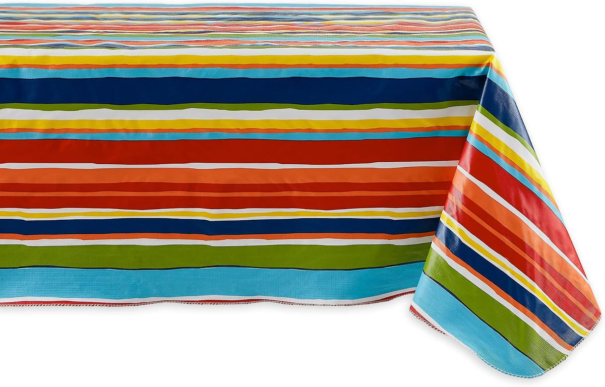 DII Vinyl Tabletop Collection Indoor/Outdoor Spill-Proof Flannel Backed Tablecloth, Rectangle, 60x84, Summer Stripe