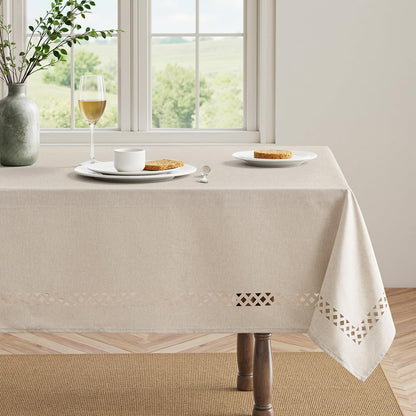 MIULEE Beige Rectangle Tablecloth with Decorative Cutouts 52x70 Inch