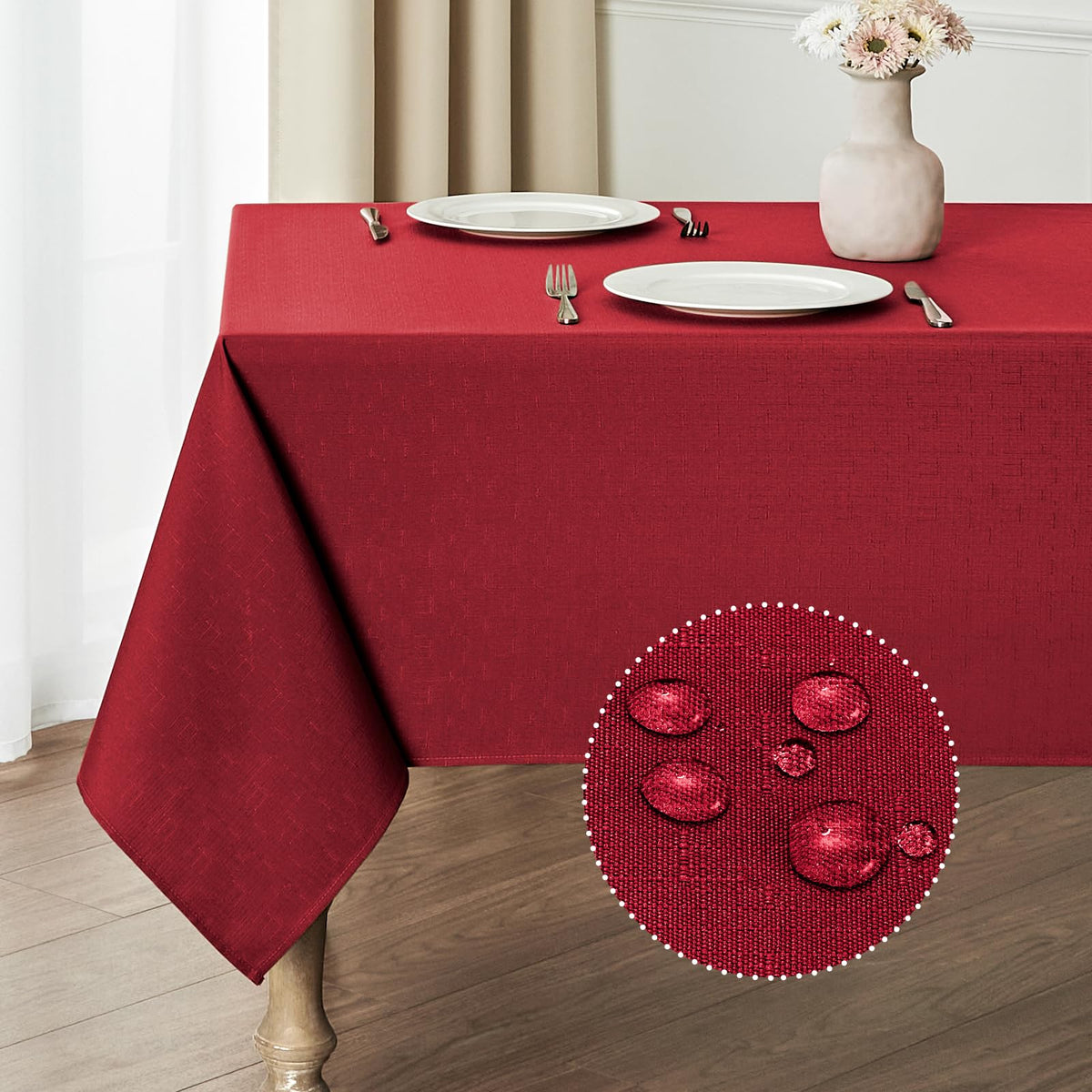 Veblandy Rectangle Tablecloth Linen Textured Waterproof & Stain Resistant Table Cloth Wrinkle Free Decorative Fabric Farmhouse Table Cover for Dining/Party/Buffet/Wedding, 60 x 104 Inch, Sage Green