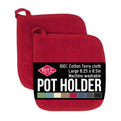 RITZ Terry Potholder & Hot Pad: Unparalleled Heat Resistant, Durable 100% Cotton – Ergonomically Designed for Optimal Grip – Easy-Care Machine Washable – 4-Pack, Federal Blue
