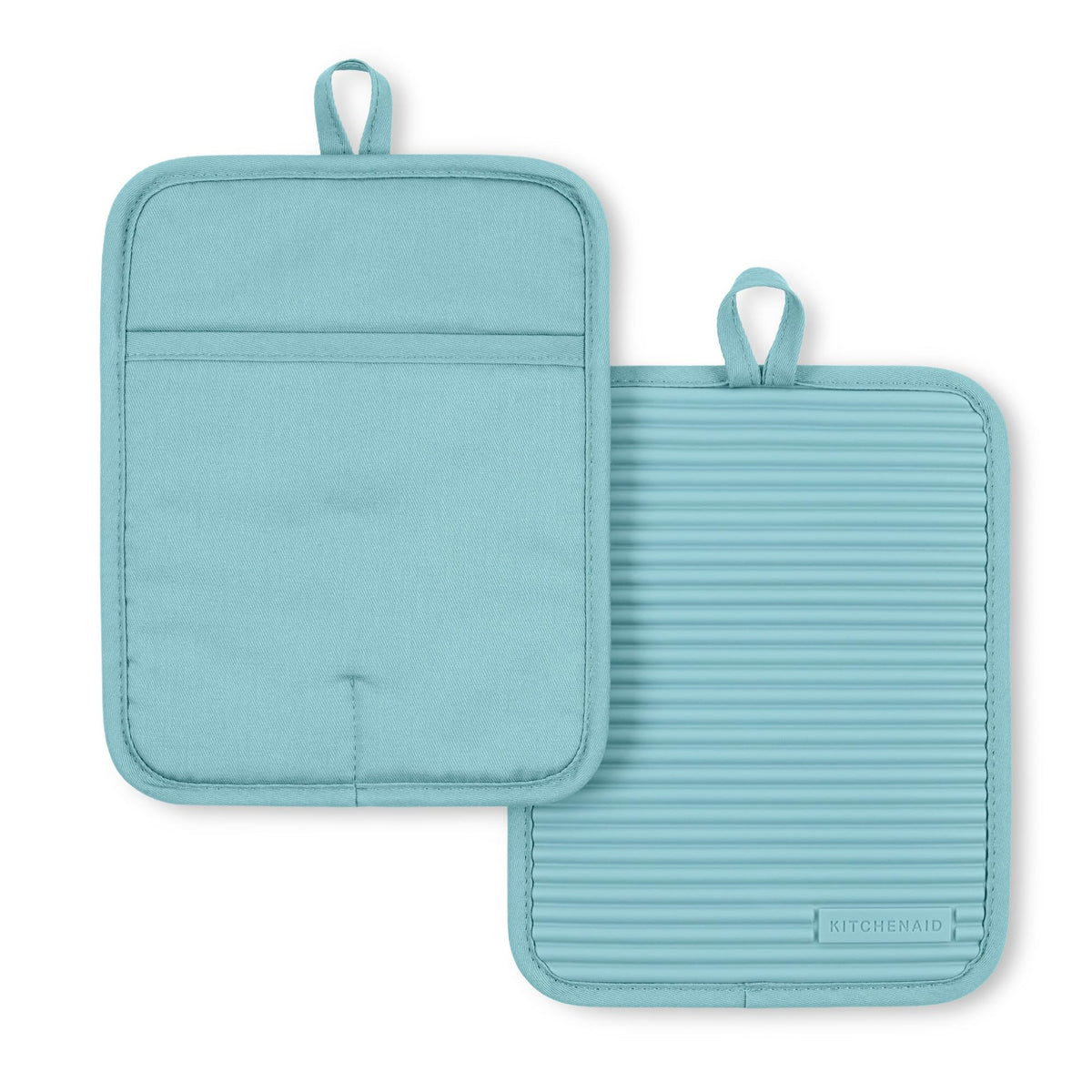 KITCHENAID Ribbed Soft Silicone Pot Holder 2-Pack Set, Matte Black, 7"x9"
