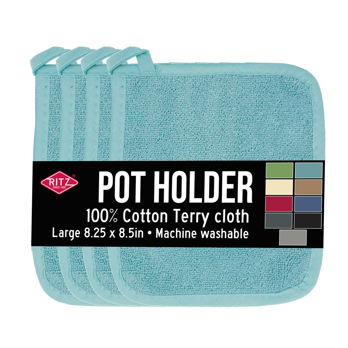 RITZ Terry Potholder & Hot Pad: Unparalleled Heat Resistant, Durable 100% Cotton – Ergonomically Designed for Optimal Grip – Easy-Care Machine Washable – 2-Pack, Federal Blue