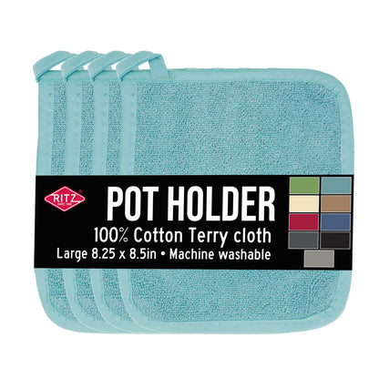 RITZ Terry Potholder & Hot Pad: Unparalleled Heat Resistant, Durable 100% Cotton – Ergonomically Designed for Optimal Grip – Easy-Care Machine Washable – 4-Pack, Federal Blue
