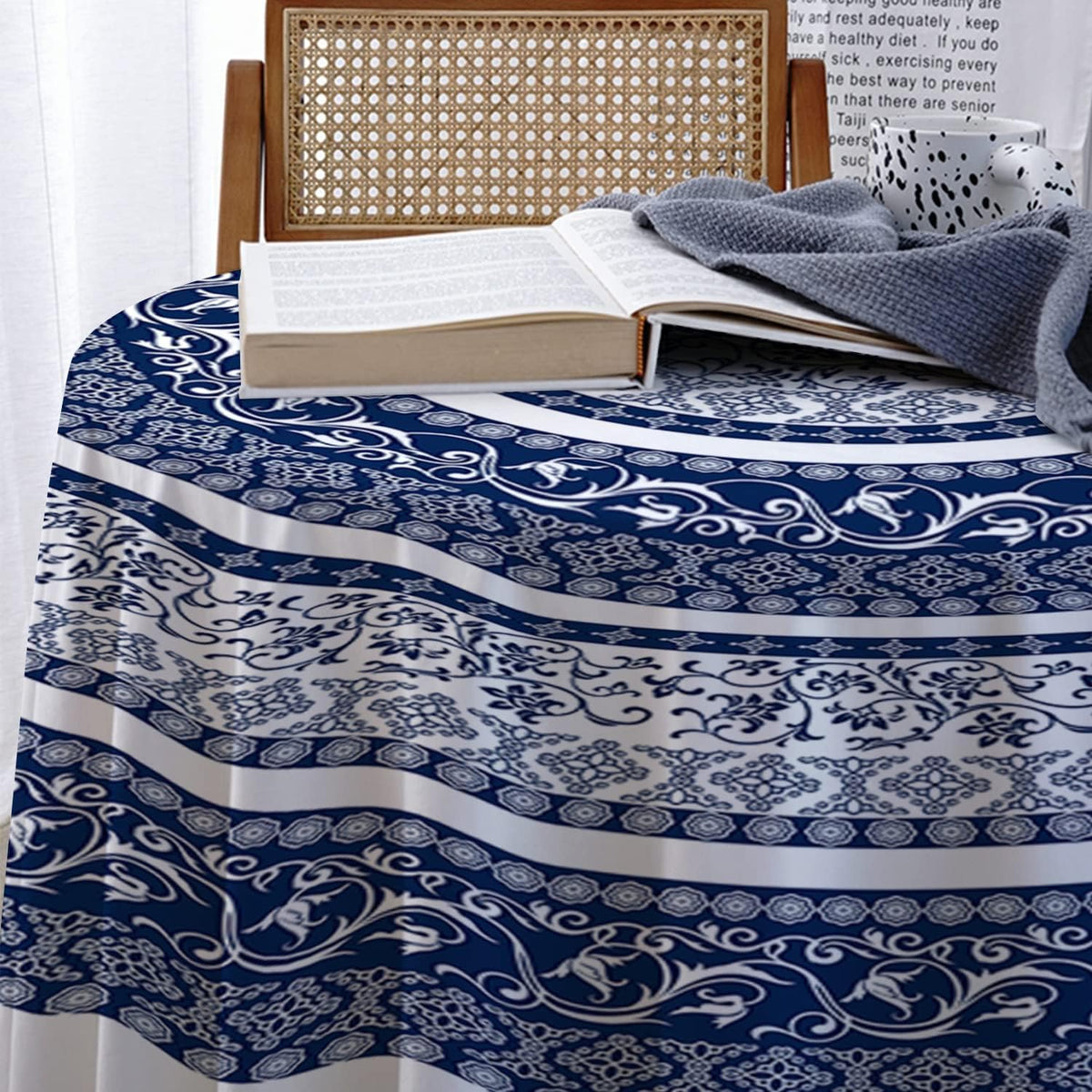Rectangle Tablecloth - 60 x 120 Inch Blue Bohemia Rustic Tablecloth Classic French Country Printed Table Cover Farmhouse Decoration, Suitable for Home, Kitchen Dining