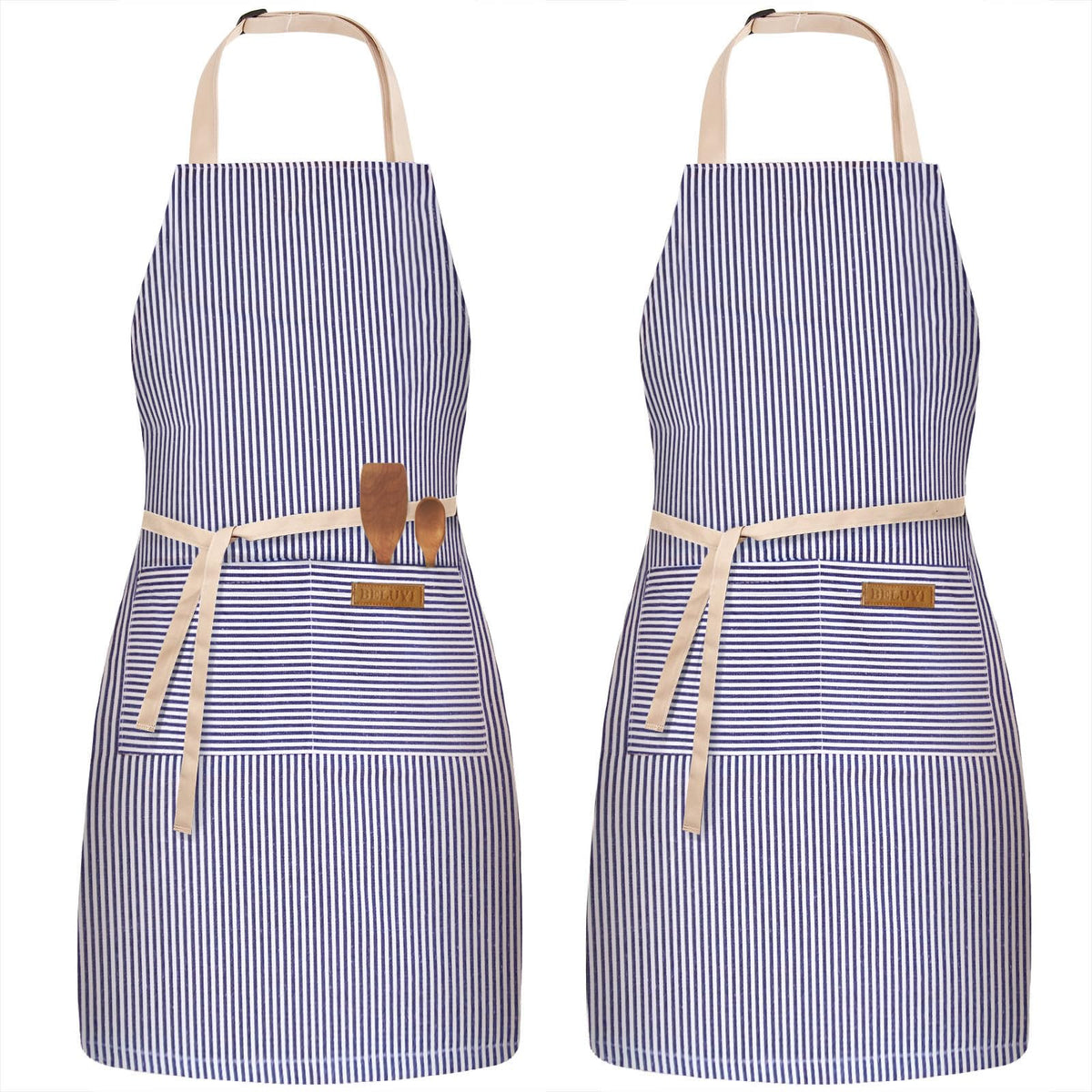 BeLuyi 2 Pack Adjustable Bib Apron with 2 Pockets Chef Cooking Kitchen Restaurant Aprons for Women Men