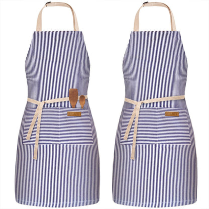 BeLuyi 2 Pack Adjustable Bib Apron with 2 Pockets Chef Cooking Kitchen Restaurant Aprons for Women Men