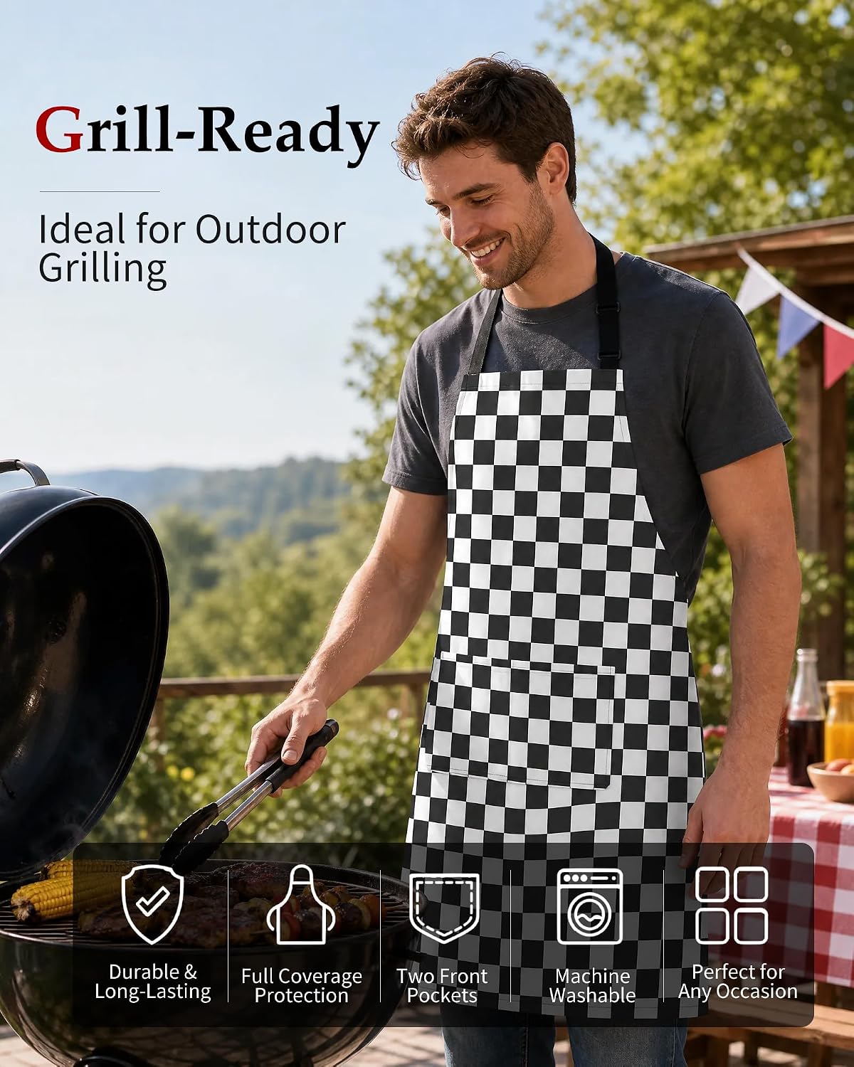 Adjustable Bib Apron with 2 Pockets Cooking Kitchen Chef