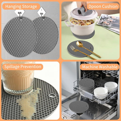 Silicone Trivet Mats, 4 Pack Trivets for Hot Dishes and Pans, Heat Resistant Non-Slip Trivet for Kitchen Countertop, Easy to Clean(Gray)
