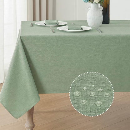 Veblandy Rectangle Tablecloth Linen Textured Waterproof & Stain Resistant Table Cloth Wrinkle Free Decorative Fabric Farmhouse Table Cover for Dining/Party/Buffet/Wedding, 60 x 104 Inch, Sage Green