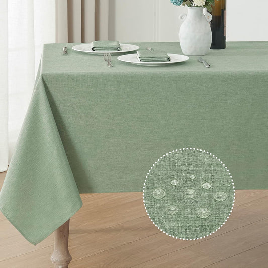 Veblandy Rectangle Tablecloth Linen Textured Waterproof & Stain Resistant Table Cloth Wrinkle Free Decorative Fabric Farmhouse Table Cover for Dining/Party/Buffet/Wedding, 60 x 104 Inch, Sage Green