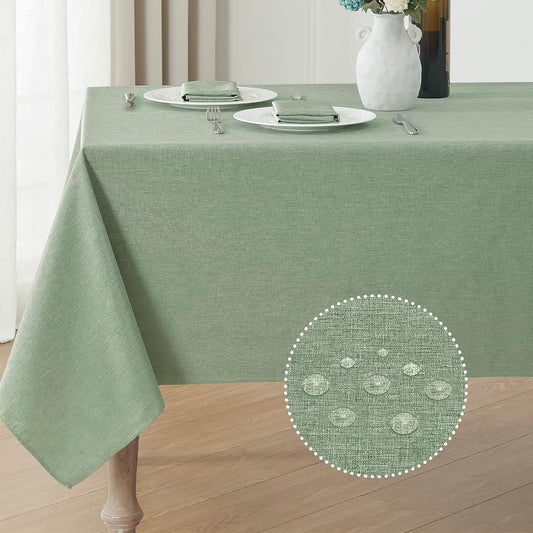 Veblandy Rectangle Tablecloth Waterproof Linen Textured Table Cloth Stain and Wrinkle Resistant Washable, Decorative Fabric Table Cover for Dining, Party and Camping (Sage Green, 52 * 70)