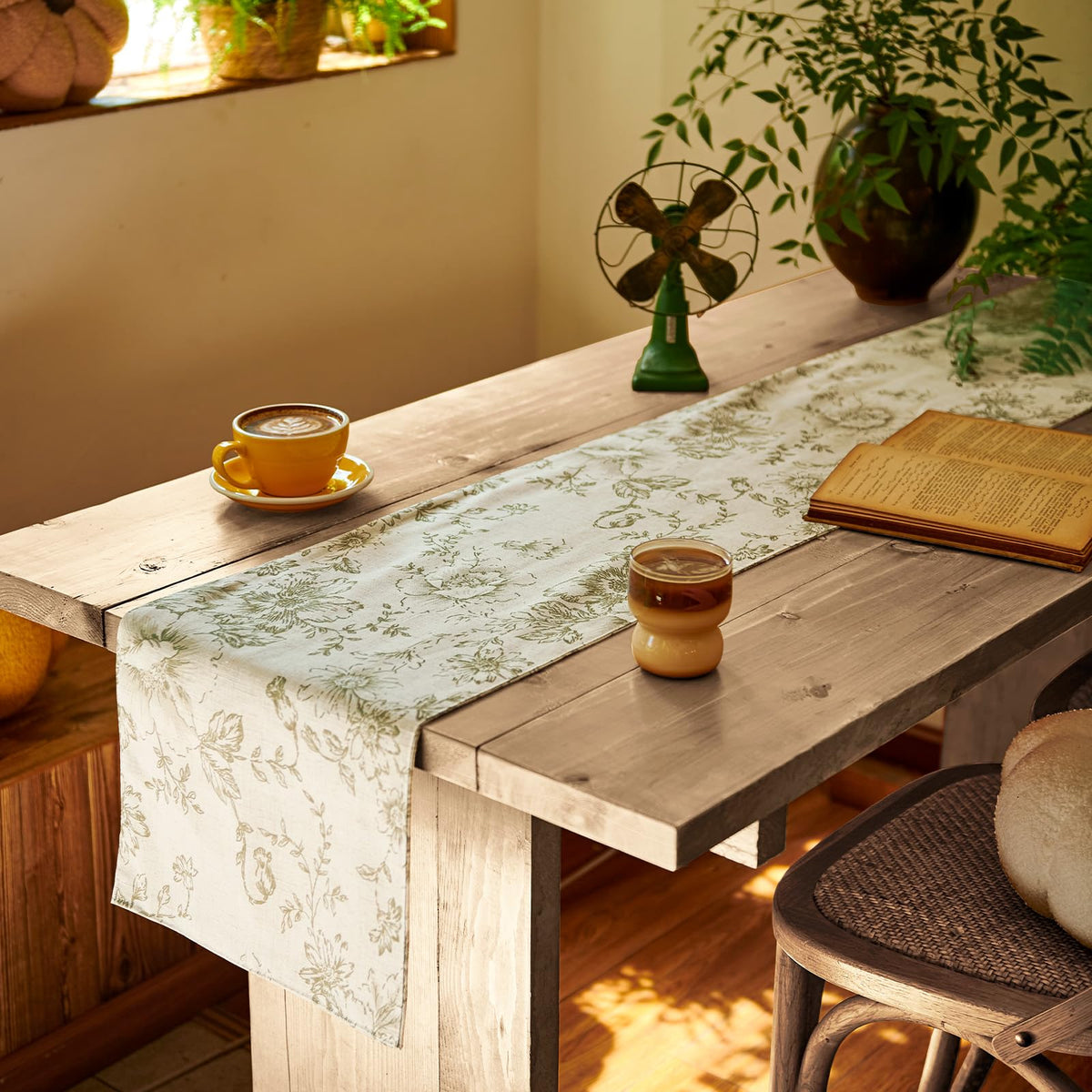 jinchan Black Farmhouse Floral Linen Rectangle Table Cloth 52 x 70 Inch