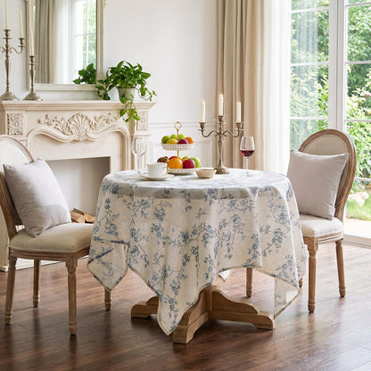 jinchan Black Farmhouse Floral Linen Rectangle Table Cloth 52 x 70 Inch