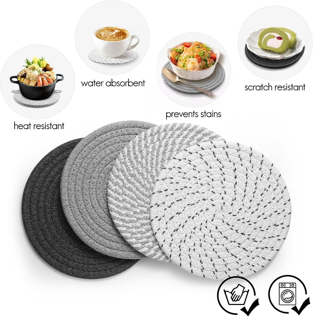 7" Trivets for Hot Dishes, Hot pots and Pans, 4 Pcs Pot Holders for Kitchen，Heat Resistant Hot Holders are Used to Protect Your Furniture and Tables, Professional Home Essentials