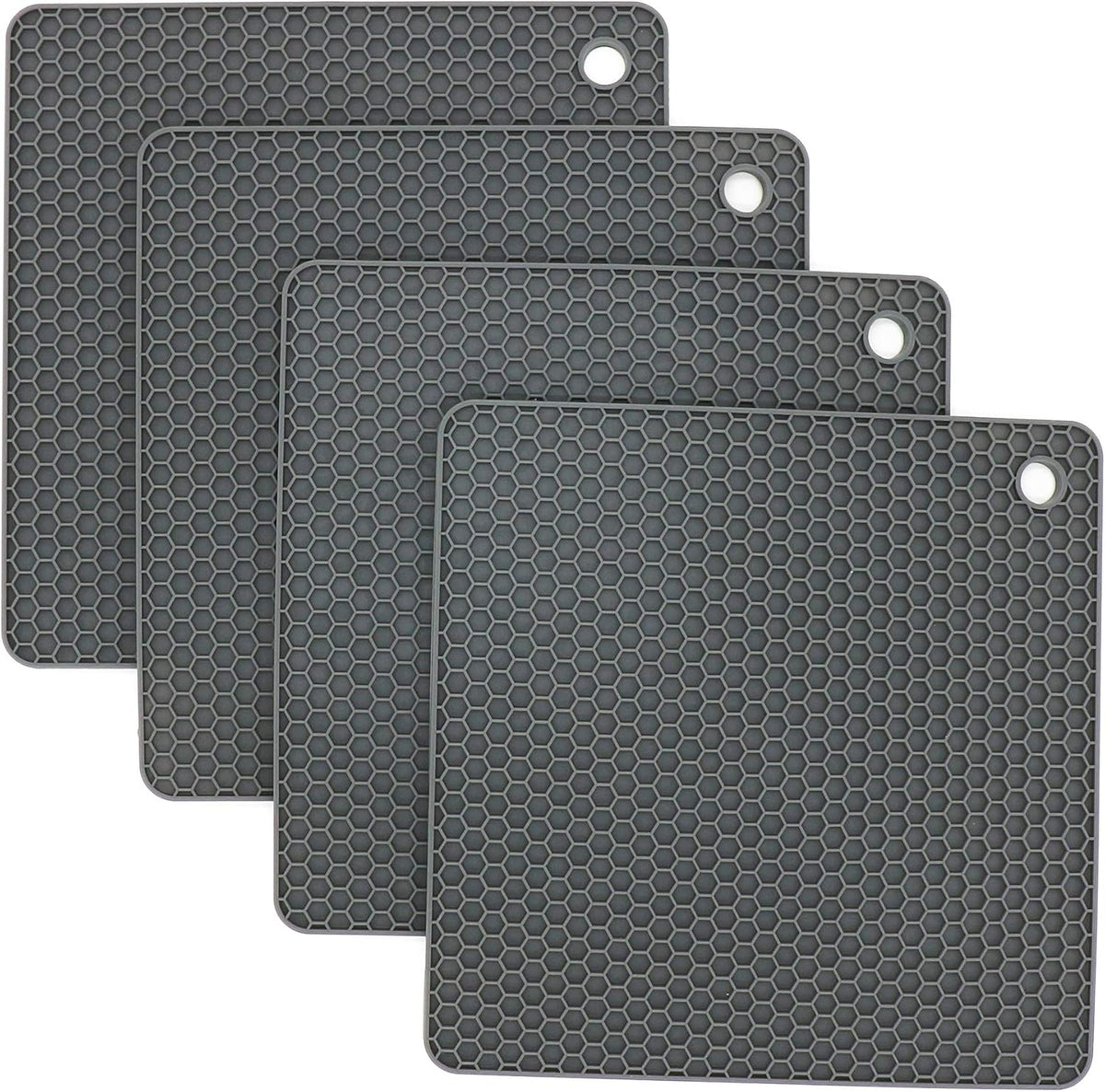 Silicone Trivets for Hot Dishes, Pots and Pans, Hot Pads for Kitchen, Dark Grey Silicone Pot Holders Mats for Kitchen Quartz Counter Heat Resistant Mat, Flexible Trivet Mat Set 4