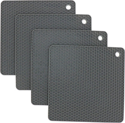 Silicone Trivets for Hot Dishes, Pots and Pans, Hot Pads for Kitchen, Dark Grey Silicone Pot Holders Mats for Kitchen Quartz Counter Heat Resistant Mat, Flexible Trivet Mat Set 4