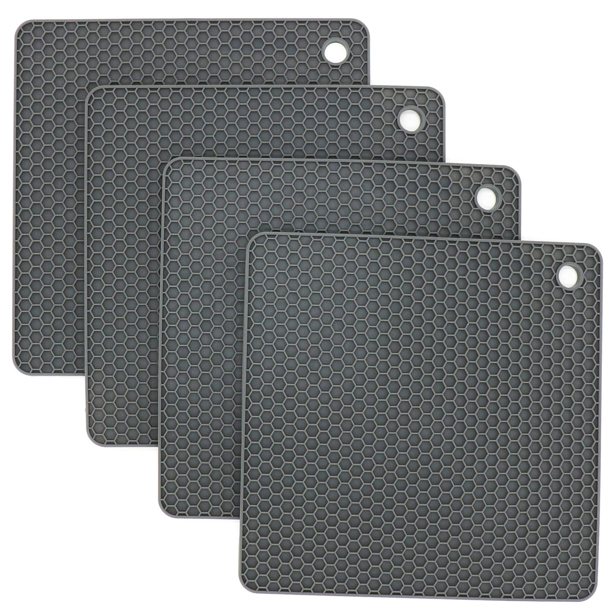 Silicone Trivets for Hot Dishes, Pots and Pans, Hot Pads for Kitchen, Dark Grey Silicone Pot Holders Mats for Kitchen Quartz Counter Heat Resistant Mat, Flexible Trivet Mat Set 4