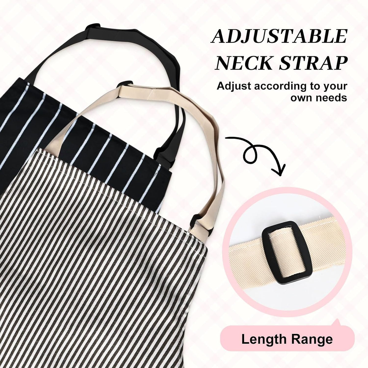 2Pack Adjustable Kitchen Apron for Women Men with 2 Pockets，Cotton-Polyester Blend Bib Aprons for Cooking,Baking