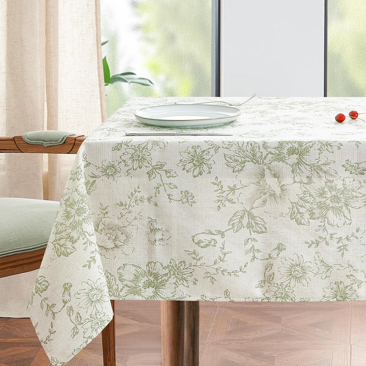 jinchan Black Farmhouse Floral Linen Rectangle Table Cloth 52 x 70 Inch