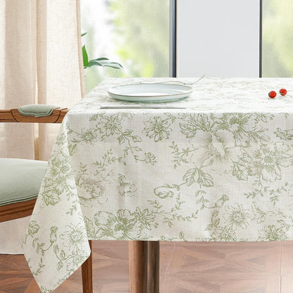 jinchan Black Farmhouse Floral Linen Rectangle Table Cloth 52 x 70 Inch