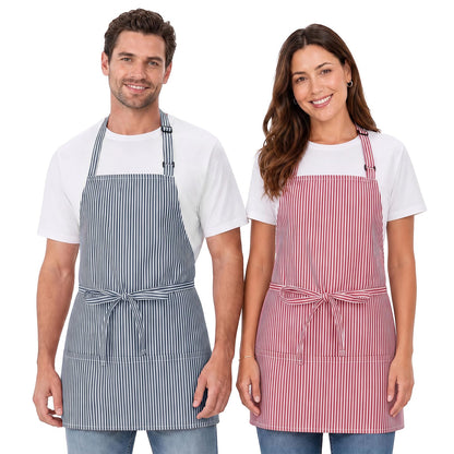 2 Pack Unisex Chef Apron Stripes Kitchen Aprons with 3 Pockets