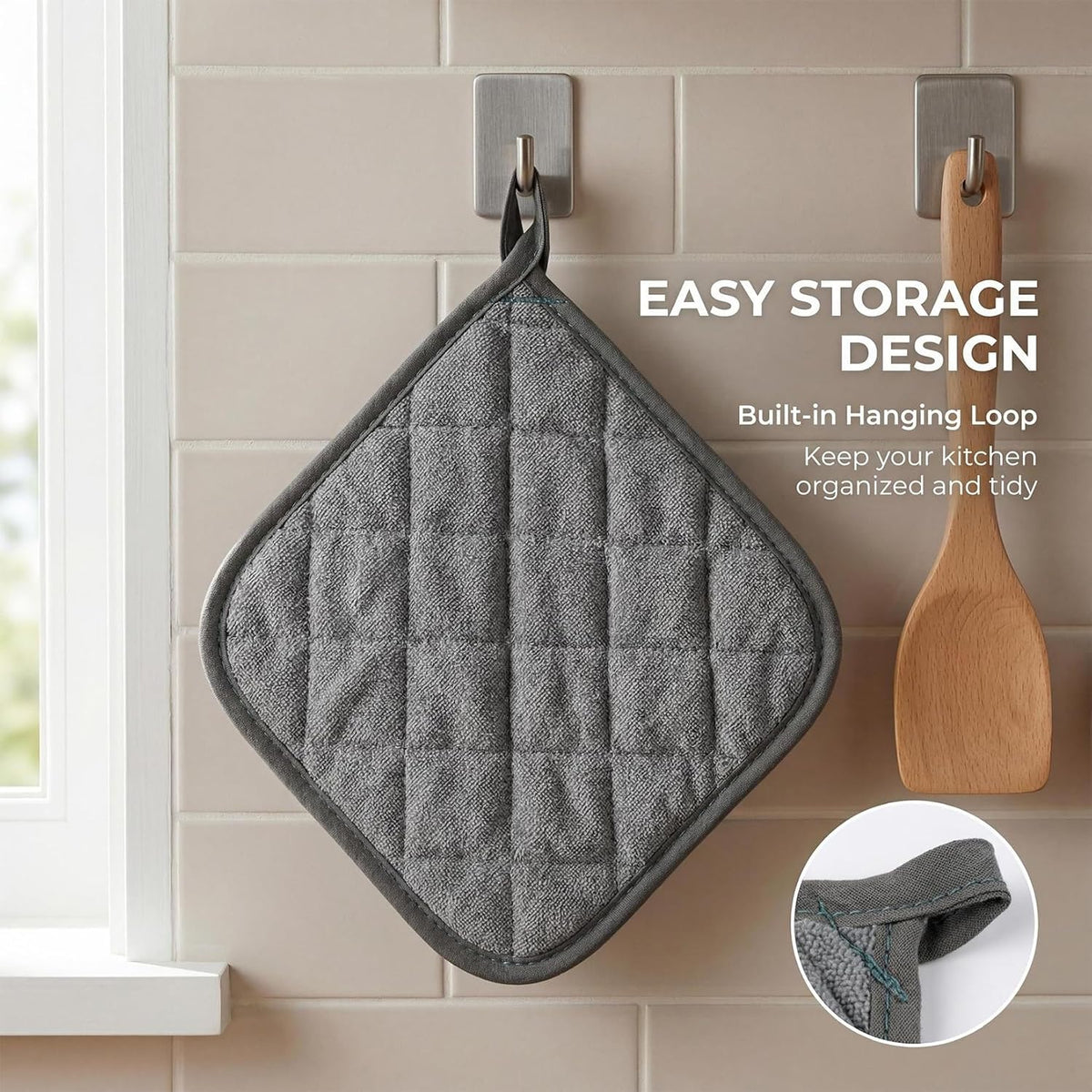 MAQIHAN 4 PCS Pot Holders for Kitchen - Cotton Hot Pads for Kitchen Gray