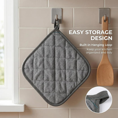MAQIHAN 4 PCS Pot Holders for Kitchen - Cotton Hot Pads for Kitchen Gray