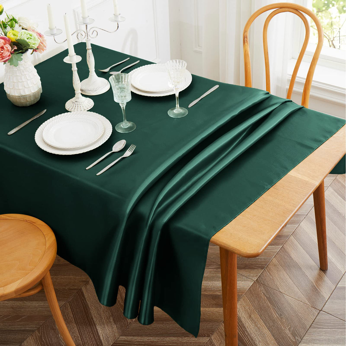 1 Pack Silver Satin Tablecloth, 58 x 102 Inches, Rectangle