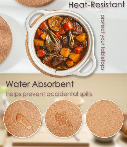 Cork Trivets for Hot Dishes, Hot Pots and Pans, 8 Inch 4 Pcs