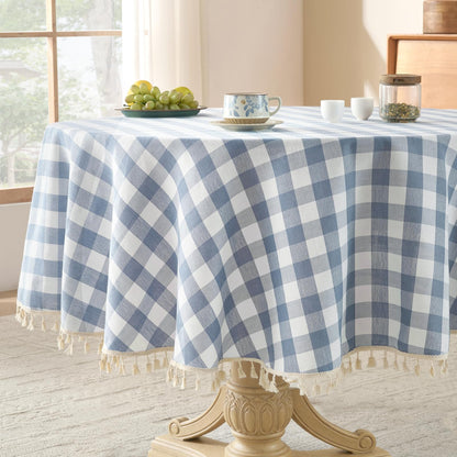 Softalker Gingham Rectangle Tablecloth with Tassel, Sage Green, 55" x 84"