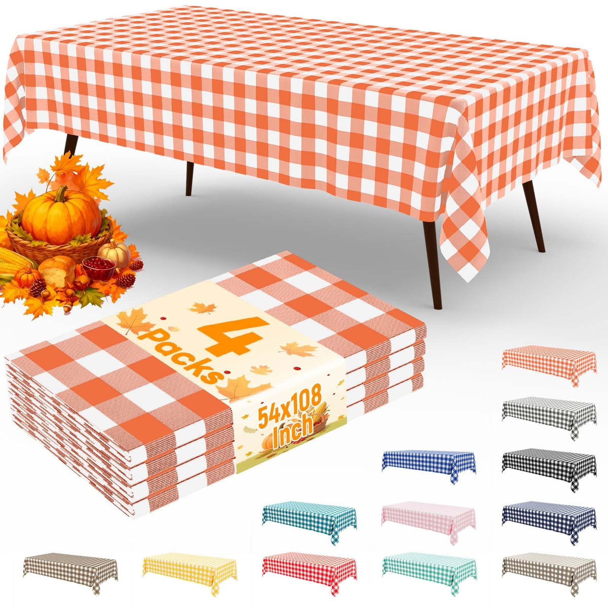 misaya 4 Packs Buffalo Disposable Table Cloth, 54 x 108 Inch Waterproof Plastic Tablecloth, Rectangle Red and White Checkered Table Covers for Picnic, Birthday, Party, Back to School