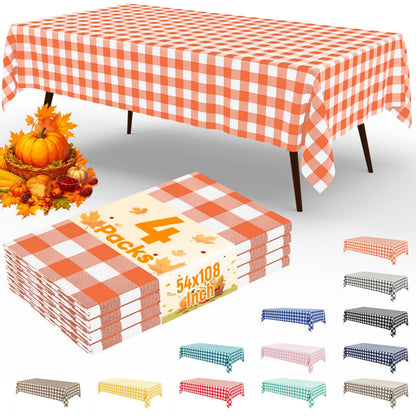 misaya 4 Packs Buffalo Disposable Table Cloth, 54 x 108 Inch Waterproof Plastic Tablecloth, Rectangle Red and White Checkered Table Covers for Picnic, Birthday, Party, Back to School