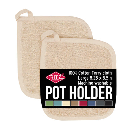 RITZ Terry Potholder & Hot Pad: Unparalleled Heat Resistant, Durable 100% Cotton – Ergonomically Designed for Optimal Grip – Easy-Care Machine Washable – 4-Pack, Federal Blue