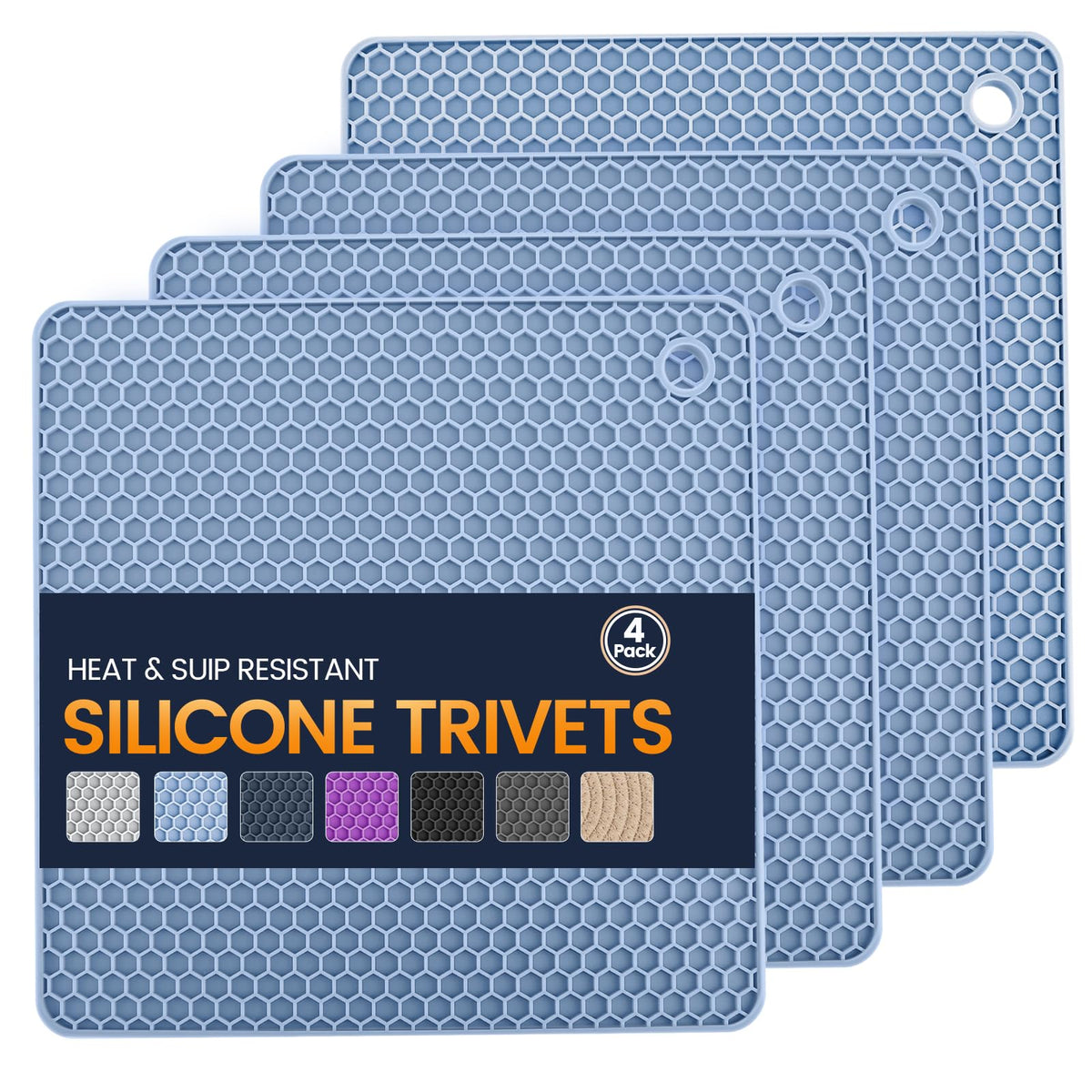 Silicone Trivet Mats 4 Heat Resistant Pot Holders Multipurpose Non-Slip Hot Pads for Kitchen Potholders, Drying mat, Jar Opener, Spoon Holder, Coaster(Dark Grey)
