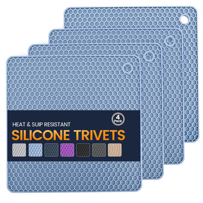Silicone Trivet Mats 4 Heat Resistant Pot Holders Multipurpose Non-Slip Hot Pads for Kitchen Potholders, Drying mat, Jar Opener, Spoon Holder, Coaster(Dark Grey)