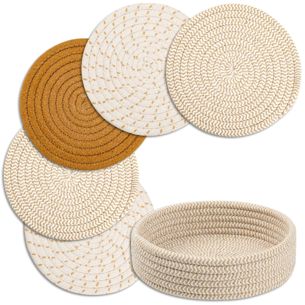 Trivets for Hot Dishes, Pots and Pans, 5 Pcs Hot Pads with Storage Basket