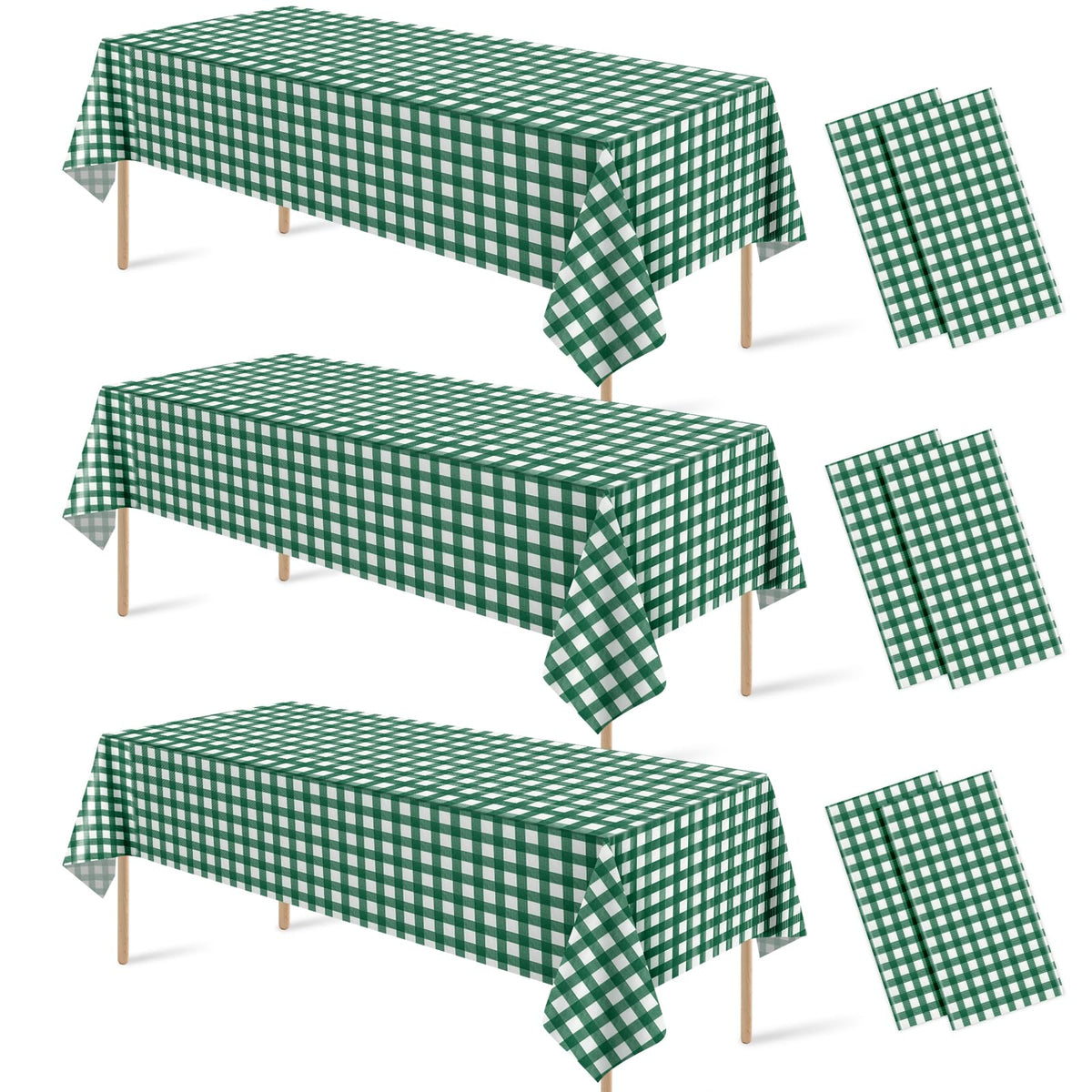 3 Pcs Sage Green Gingham Tablecloths, Checkered Table Covers 54 x 108 Inch