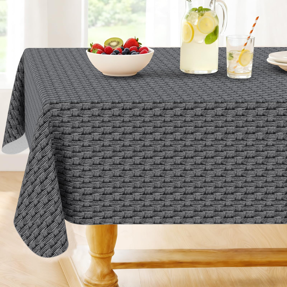Smiry Rectangle Table Cloth, Waterproof Vinyl Tablecloths with Flannel Backing, Wipeable Spillproof Plastic Table Cover for Dining, Indoor and Outdoor (Champagne, 60 "x 84")
