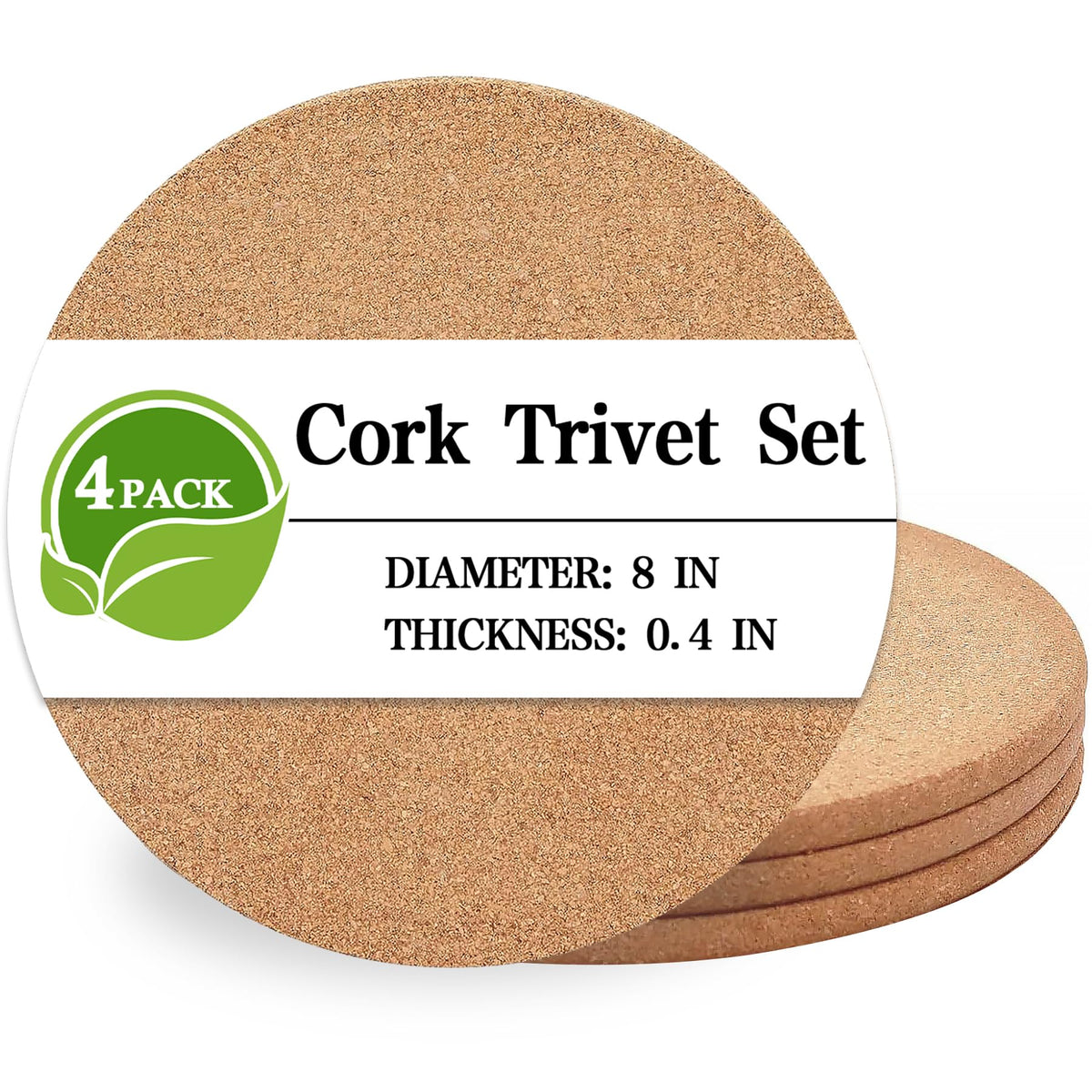 Cork Trivet, 4 Pack High Density Thick Cork Coasters Set for Hot Dishes, 8 Inch Heat Resistant Multifunctional Corks Trivets for Hot Dishes, Hot Pads for Kitchen, Table, Countertops