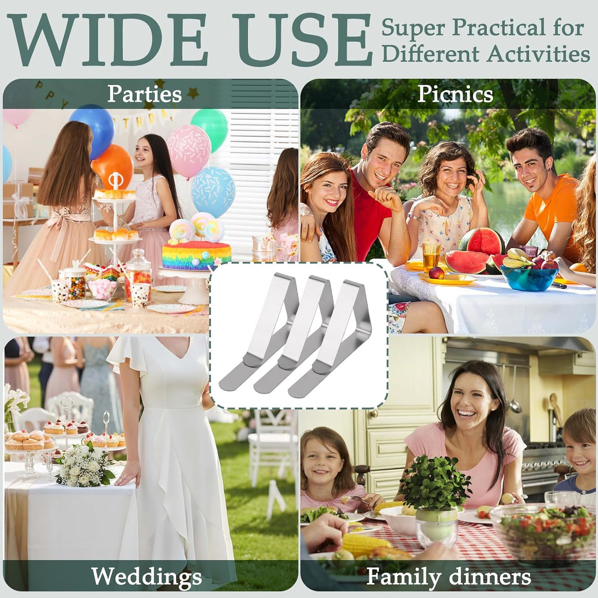 ZUFECY 12 Pack Tablecloth Clips, Stainless Steel Picnic Table Clips, Waterproof Table Cloth Cover Clamps, Table Edge Holders for Indoor Outdoor, Wedding, Graduation, Daily Household Use