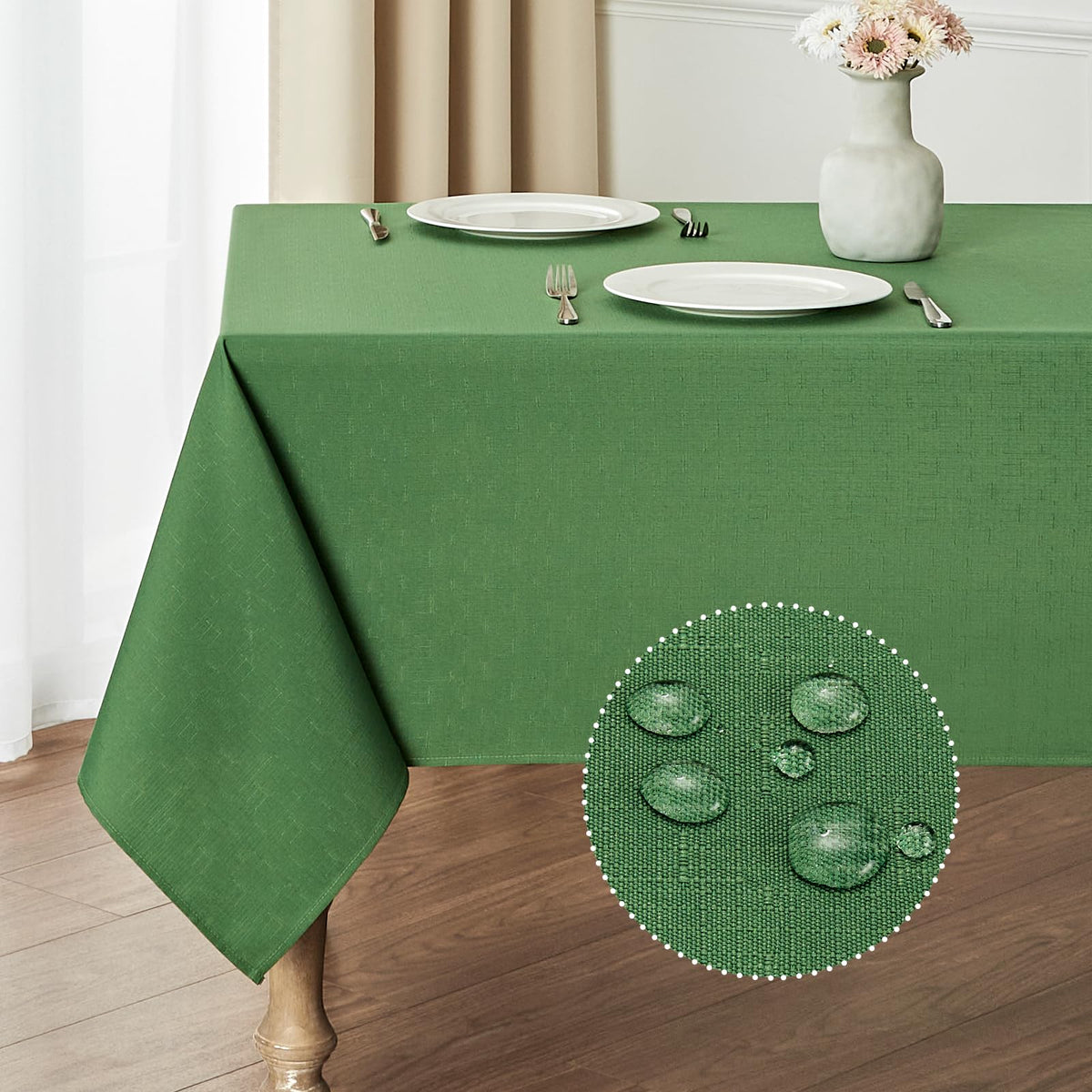 Veblandy Rectangle Tablecloth Waterproof Linen Textured Table Cloth Stain and Wrinkle Resistant Washable, Decorative Fabric Table Cover for Dining, Party and Camping (Sage Green, 52 * 70)