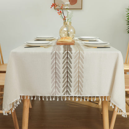 Laolitou Rustic Tablecloth Cotton Linen Waterproof Farmhouse Tablecloth Burlap Table Cloths for Kitchen Dining Cloth Table Cloth for Rectangle Tables Coffee Lines Rectangle,55''x70'',4-6 Seats